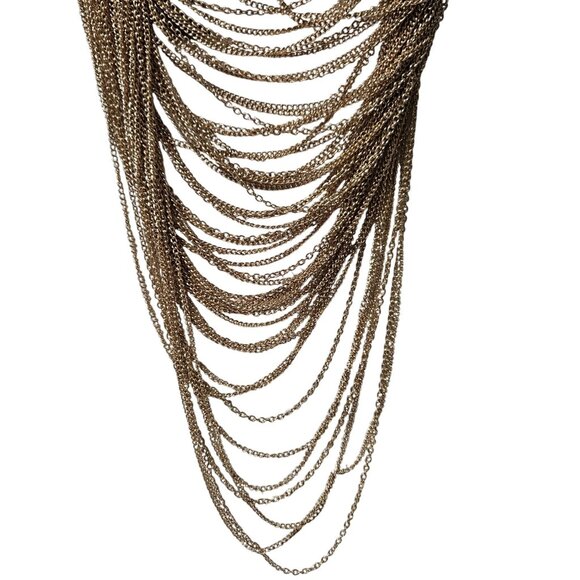 Vintage Gold Tone Chain Necklace Chunky Layered Multi Strand Fashion Jewelry - Picture 1 of 5